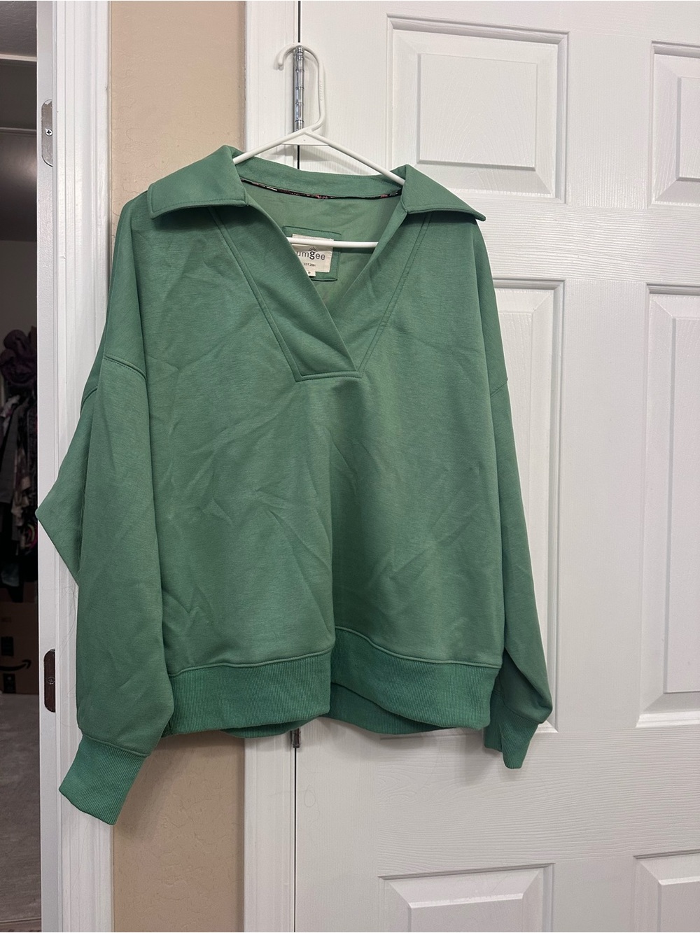 Umgee V-Neck Collared Sweatshirt and matching pants in Sage Green